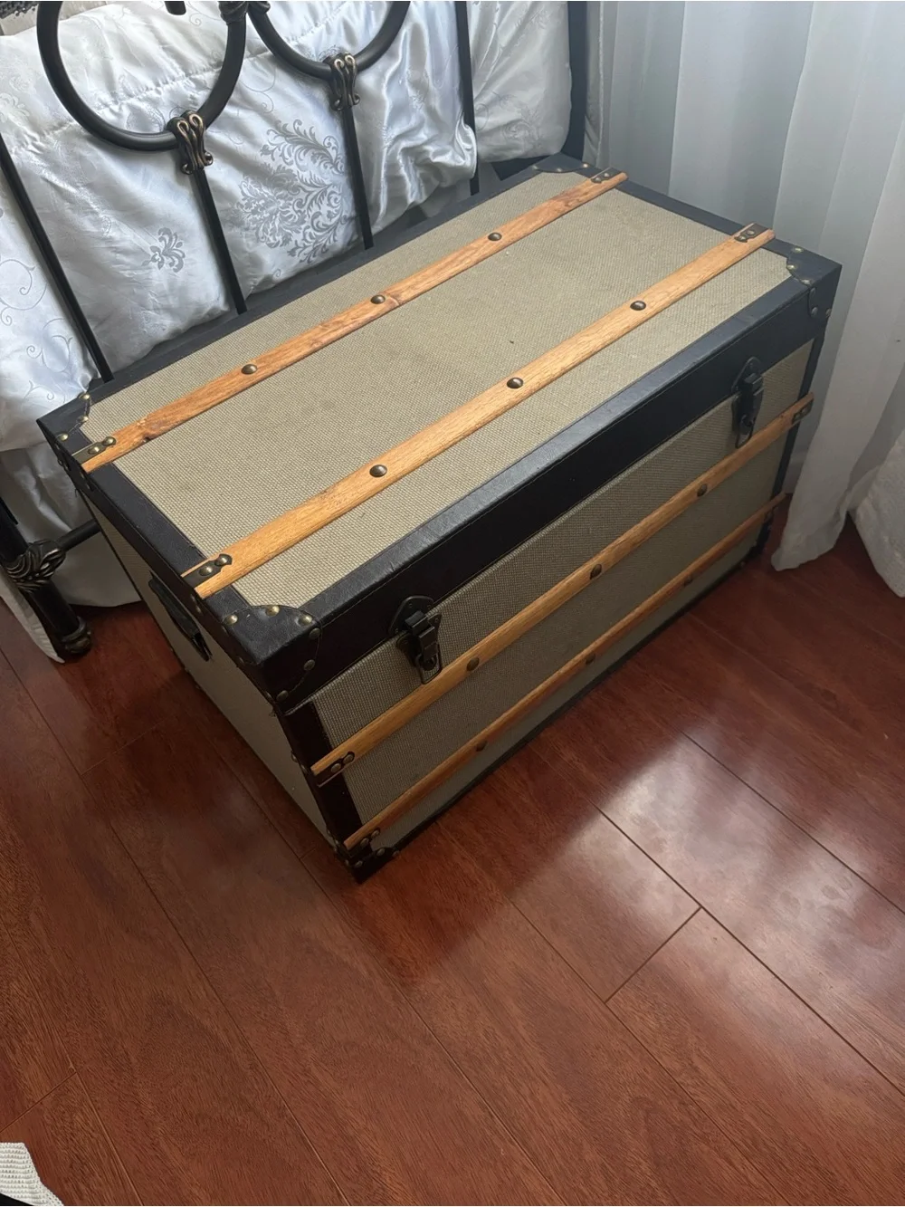 Cost Plus World Market Beige and Black Wooden Accent Storage Trunk